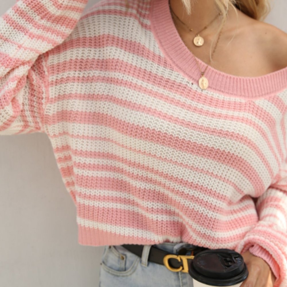 Stripped knit Sweater Pink bubblegum color